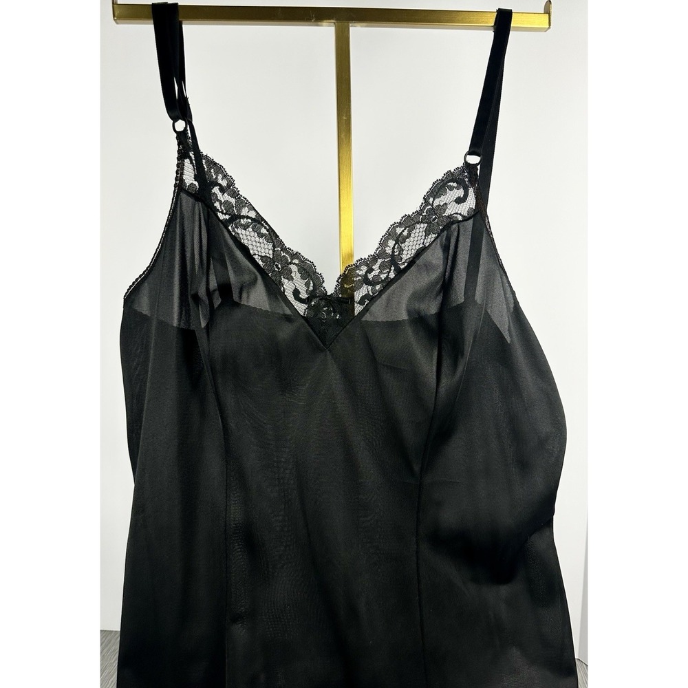 MAIDENFORM SWEET NOTHINGS Sz 32 Black Full Slip Dress‎ Nylon Lace Slit ILGWU - Picture 12 of 14